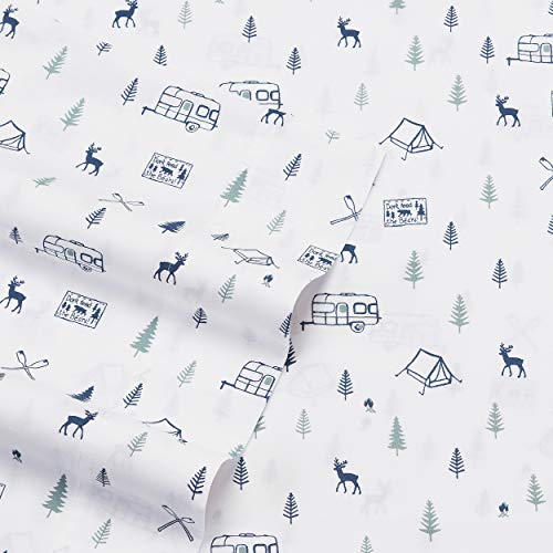 Image of Eddie Bauer - Twin XL Sheet Set with Fitted Sheet & Pillowcase, 100% Cotton Percale Bedding, Crisp & Cool, Dorm Room Essentials, Campout Dark Blue