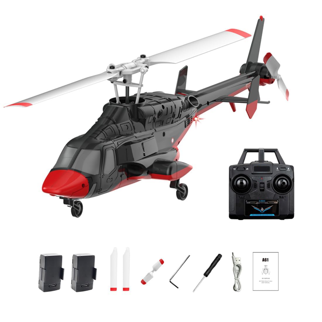 RC ERA A61 Mini Hubschrauber, 1/52 Maßstab 4CH Single Rotor Flybarless Fernbedienung Helikopter für Innen mit One-Key Start/Landung und optischem Fluss Höhenhaltung - 2 Batterien (RTF-Version)