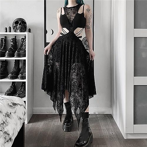Robe sans manches à taille irrégulière ajourée style dark - 3