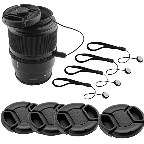 58mm Lens Cap Bundle - 4 Snap-on Lens Caps for DSLR Cameras - 4 Lens Cap Keepers - Microfiber Cleaning Cloth Included - Compatible Nikon, Canon, Sony Cameras (58mm)