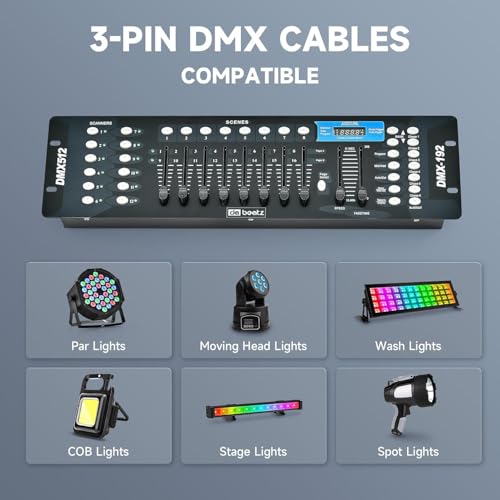 Image of da.beatz. Presents 192 Channels Professional Master 240 Scenes Dmx512 Dj Mixer Controller For Stage, Disco And Dj, Weddings, Pubs, Par Lights And Moving Head Lights, Black