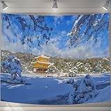 U-SITU タペストリー 壁掛け 壁飾り 金閣寺 京都 雪 自然景色 オシャレ 背景 多機能 布ポスター インテリア 雰囲気転換(サイズ:長さ100cm x 幅150cm)カラー:GT0196A