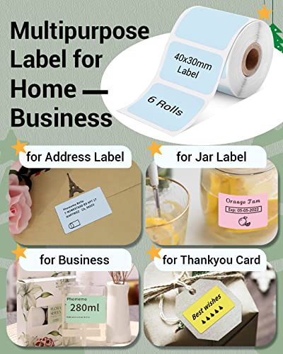 Image of Phomemo Sticker Labels 1.57 inchx1.18 inch(40x30mm) 6 Rolls, for M110 /M110S /M120 /M200 /M220 Printer - Pink /Blue /Khaki /Green /Yellow /Purple, for Small Business, Home, Office, 230 Labels /Roll