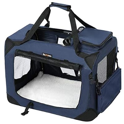 FEANDREA Dog Carrier, Folding Fabric Pet Carrier, 70 x 52 x 52 cm, Dark Blue