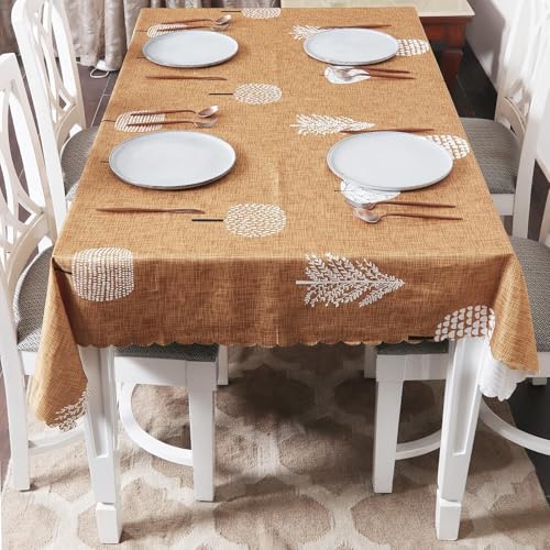Image of Styleys Dining Table Cover Waterproof with for Kitchen Dining Table Cloth Dust and Oil Repellent (140x220, 1 Table Cover Only, Mustard Flower, CTSD3130)