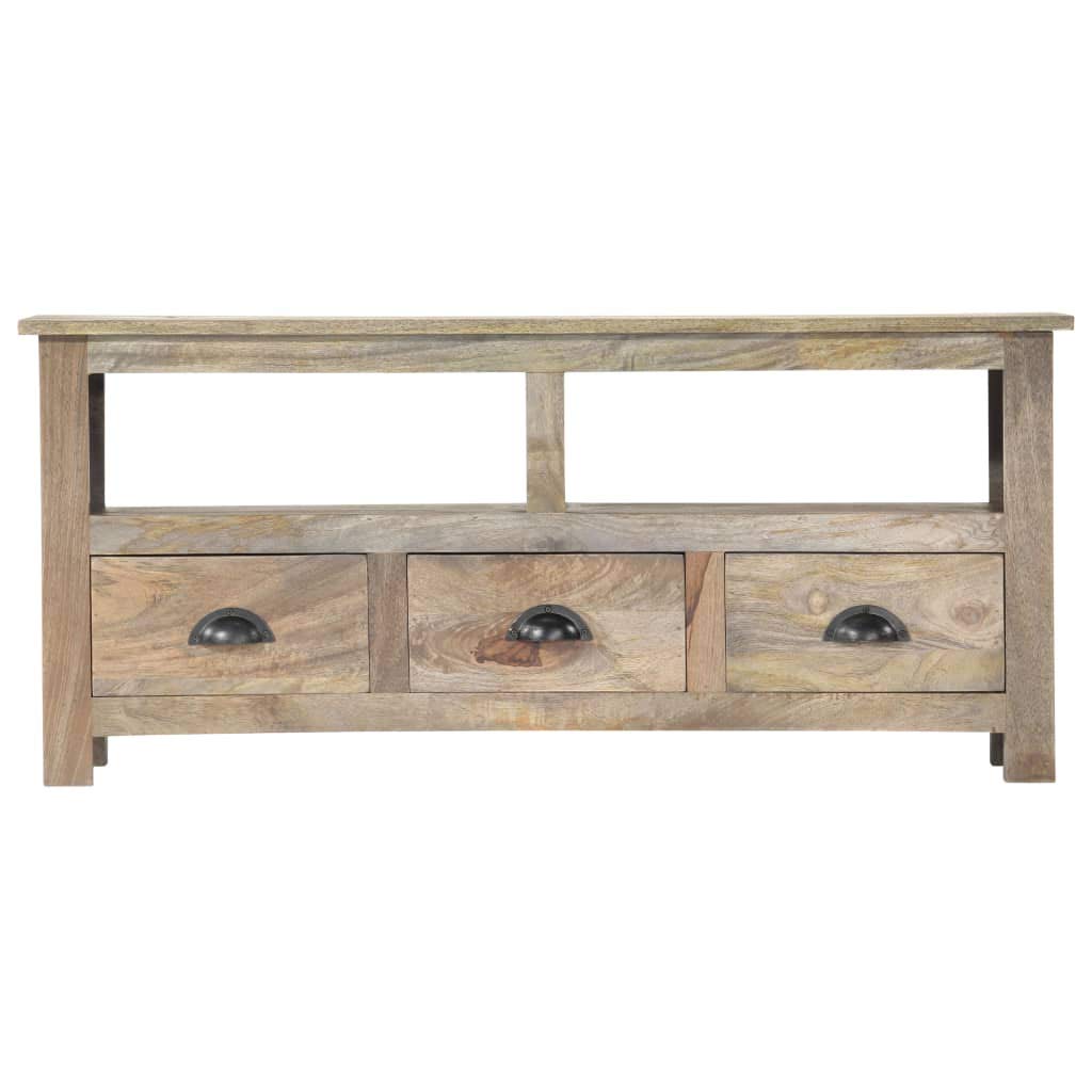 Szafka TV z litego drewna mango, 110 x 30 x 50 cm, z 2 półkami i 3 szufladami, nowoczesna szafka pod telewizor stojąca, wąska i szeroka, skandynawski mebel telewizyjny do salonu z miejscem do