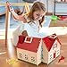 Foldable Wooden Dollhouse with 13pcs Furniture, 4 Rooms and 2 Flexible Dolls, Pretend Play House Set with Portable Handle, Christmas Birthday Gift for Boys Girls Kids