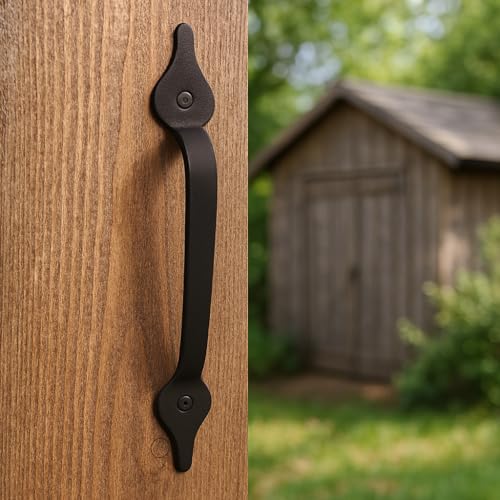 Image of 11 Inch Leaf Arc Barn Door Handle - Black Cast Iron Pull for Sliding Doors, Gates, Sheds, Fences, Closets - Indoor Outdoor Farmhouse Hardware