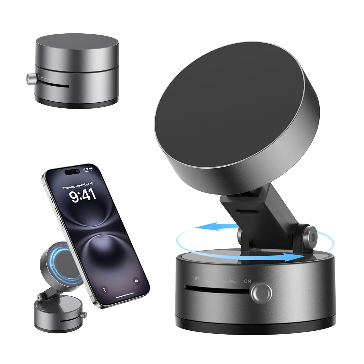 2025 Upgrated Vacuum Suction Magnetic Phone Holder, Retractable Strong Suction Cup Magnetic Hands-Free Car Cellphone Mount Foldable Car Phone Stand for Car/Mirror/Gym(Not Charge Phone)