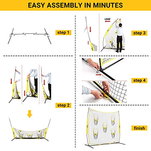 Podiumax Portable Football Trainer Throwing Net, 8Ft X 8Ft Knotless Net For Improving Qb Throwing Accuracy With 5 Target Pockets, With Carry Bag (Yellow) #TOP6