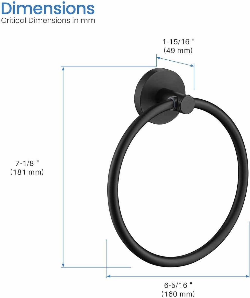 KIBI Circular Bathroom Towel Ring – Wall-Mounted Towel Holder, Solid Brass Construction, Rust-Resistant, Space-Saving Modern Design, Bathroom Accessory for Towels & Washcloths (Matte Black, KBA1406)