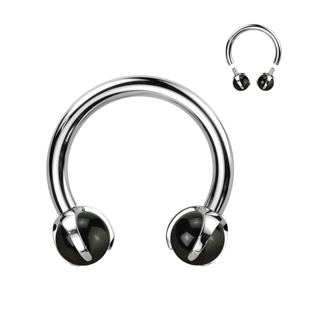 Paula & Fritz® Hufeisen UNIVERSAL Natur-Stein Circular Barbell Brustwarzen-Piercing Titan-IUM Grad 23 1,2-mm Stab-Dicke 3-mm Kugel-größe Set Septum