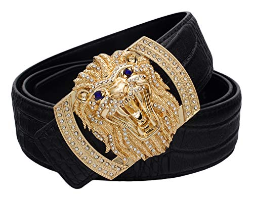 Cinturón de Cuero for Hombre Correa Cocodrilo Hebilla Diamante León 38 mm Silver 32 36 4
