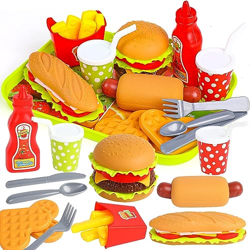 DERAYEE Burger Cuisine Jouets Alimentaires, Jeux de Cuisine de Maison pour Garçons et Filles,...