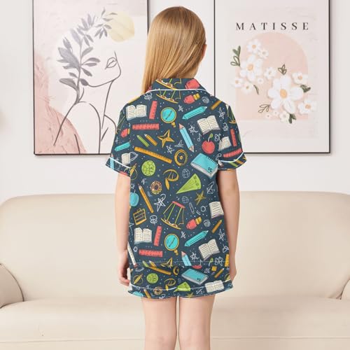 ALAZA Educational Navy Blue Math Pajamas Satin Pajama Set Short Sleeve Button Down Sleepwear4