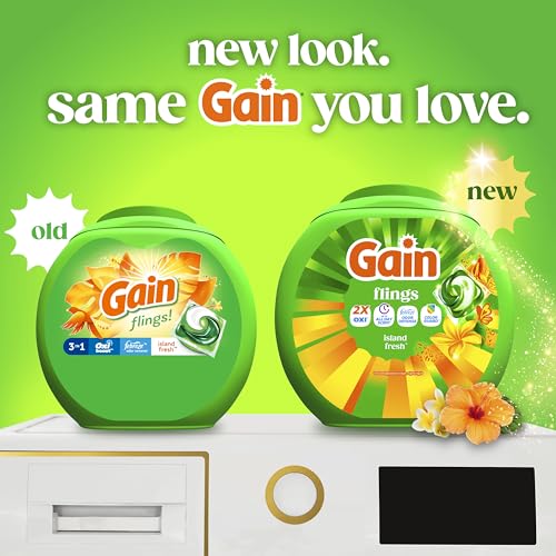 Image of Gain Flings Liquid Washing Detergent Pacs with Odor Defense + Color Guard, Island Fresh Scent, 4-In-1 Liquid Laundry Detergent Pods, Clean & Fresh, 60 Count (Packaging May Vary)