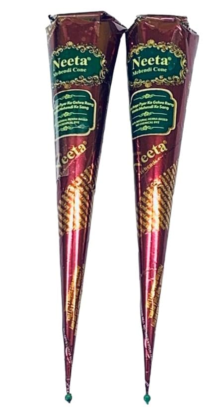 2 x Neeta Mehndi Cones Neeta Henna Cones Netta Mahendi For Temporary Body Art Tattoo All Natural Herbal Pure Henna Paste Cones (Neeta Henna Cones x 2)
