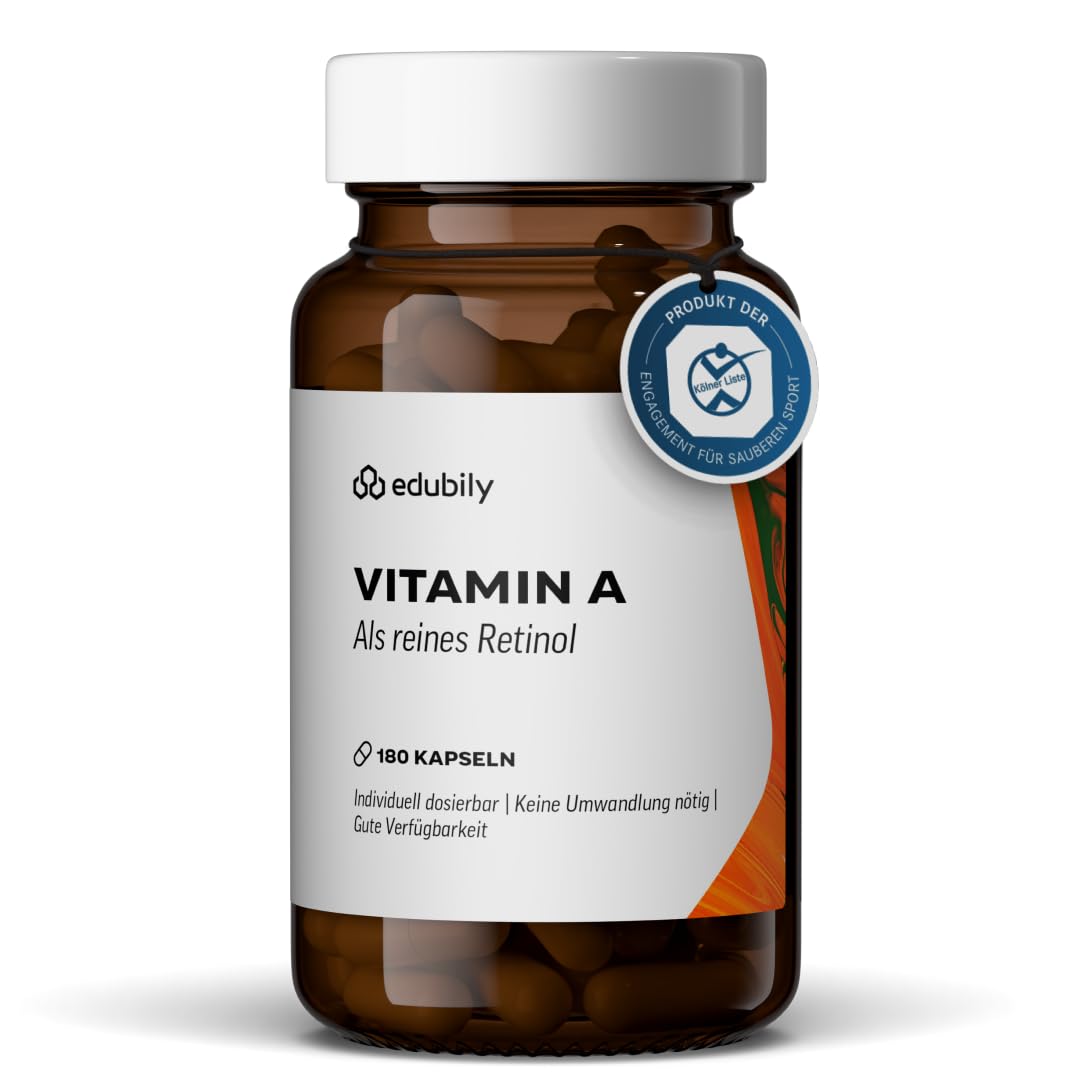 edubily® Vitamin A Retinol - Vitamin A Kapseln als Retinol für die tägliche Ergänzungsroutine - mit 2000 I.E. Retinylacetat pro Kapsel - Laborgeprüft - 1 Kapsel täglich (180 Kapseln, vegan)
