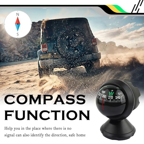 Compass for Car with Bottom Stick Car Compass Ball,Adjustible and Night Vision Car Compass Dashboard for Find Direction,Universal Car Accessories for Boat Car Truck SUV β image 4