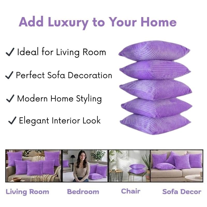 Image of RD TREND Cushion Cover Set of 5, Decorative Sofa Living Room Home Square Cushion Covers 18 Inch x 18 Inch, Aesthetic Corduroy Striped Double Sided (Lavender, 18 x 18 Inch (Pack of 5)