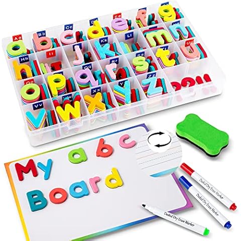 Magnetic Letters for Classroom Alphabet Letters Kit 234 Pcs with Double Side Whiteboards & Note Boards with Lines, Foam Alphabet Letters for Preschool Kids Toddler Spelling and Learning ABC & Colors Cover