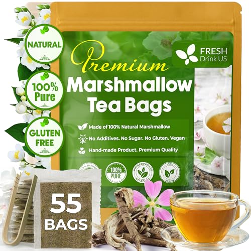 Image of FreshDrinkUS, Premium 55 Marshmallow Root Tea Bags, 100% Natural & Pure from Marshmallow Root, Eco-Conscious Tea Bags, Herbal Tea. No Sugar, No Caffeine, No Gluten, Vegan.