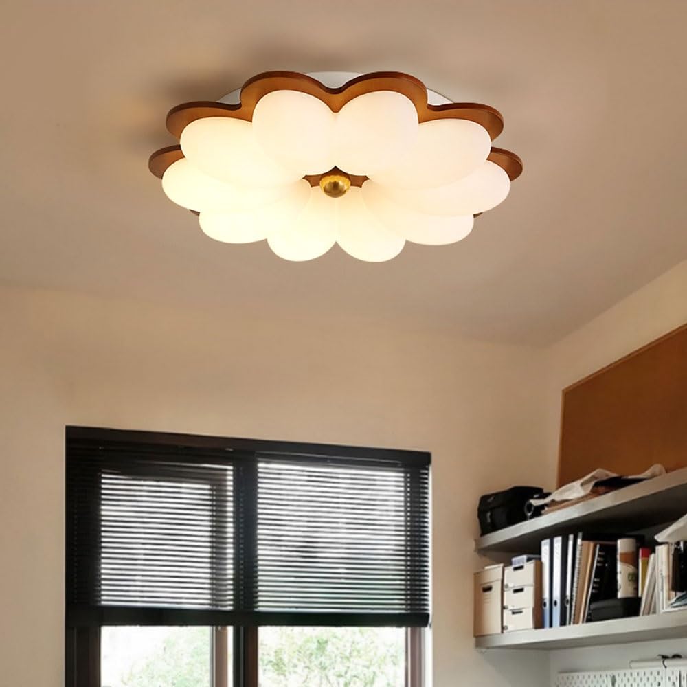 23.6" lampa sufitowa do montażu podtynkowego 60W LED kształcie kwiatu Drewniana lampa montowana blisko sufitu z akrylowym abażurem 3000–6000 K Ściemnialne lampy sufitowe do salonu, jadalni