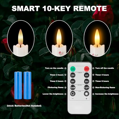 Image of JOIONE Rose Flameless Taper Candles with Remote, 3 Pack Home Decor
