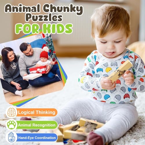 Image of Wooden Animal Puzzle Toy for Kids | Montessori Educational Toy for Toddlers | Learning Block Game for 2-6 Years Boys & Girls | Eco‑Friendly Wooden Toy Gift Set for Preschool Education