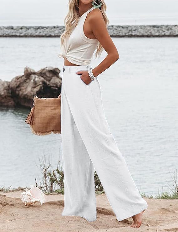 Women's Wide Leg Casual Long Pants High Elastic Waisted in The Back Business Offices Trousers Straight Pants with Pocket - Image 2