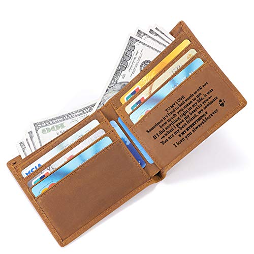 Personalized Engraved Leather Wallet for Boyfriend Husband from Wife Girlfriend - Anniversary Valentines Christmas Birthday Wedding - Minimalist Mens Bifold Purse with Romantic Message - I Love You3