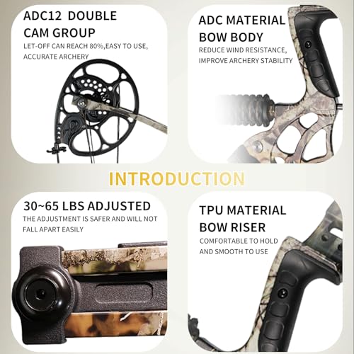 Compound Bow and Arrow Set for Adults Archery Shooting Bow Adjustable 30-65lbs Composite Bow Combination 19.5\"-30\" Draw Length Hunting Equipment - Thumbnail 4