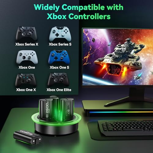 Image of ELUTENG Rechargeable Battery Pack Comaptible for Xbox One /Xbox Series X|S, 4 x 2600mAh Rechargeable Batteries for Xbox Controller LED Indicator Battery Charger Station Dock for Xbox One S /One X /Elite
