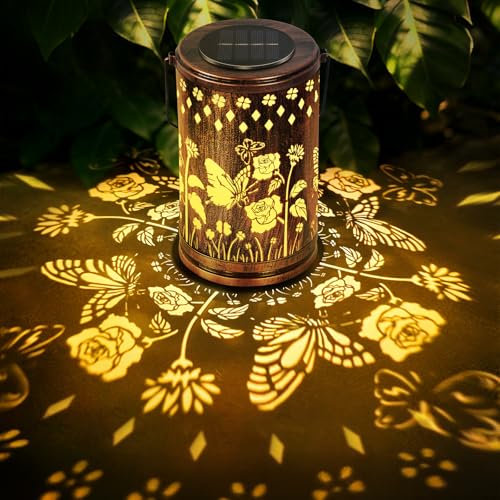 OUTONLIFE Cadeaux Fête des Mères pour Femme, Maman, Grand-Mère, Lanterne Solaire Extérieur Motif Papillon, Étanche, Lampe Solaire Métal pour Jardin,...
