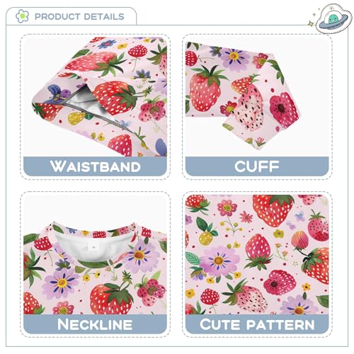 JUNZAN Cute Strawberries and Colorful Flowers Kids Boys Hooded Sweatshirt Long Sleeve Sweatshirt With Hoodie Camping 4T3