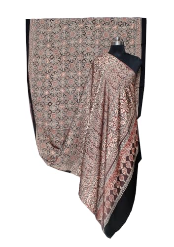 Image of Ethnics of Kutch Womenss Ajrakh Modal Silk Natural Dye Hand Block Print Saree with Blouse Piece - 5.5 Mtr Length