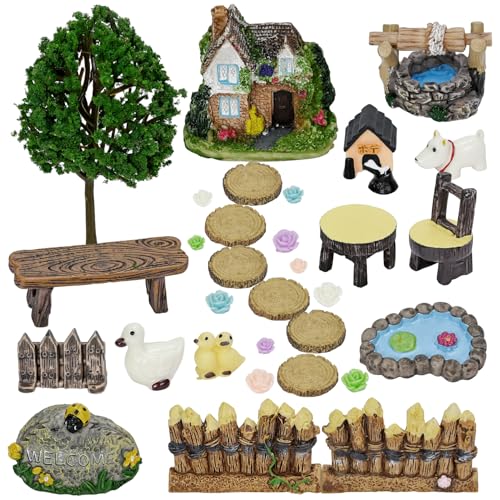 KKSTY Fairy Garden Accessories Fairies Welcome Garden Kit 32pcs Miniature Fairy Garden Ornament for Christmas Decoration Fairy Garden Potted Plant Desk Decor