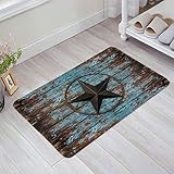 Doormat Indoor Entrance Texas Star on Wood Panel Non Slip Low-Profile Door Mat Inside Outside Entryw
