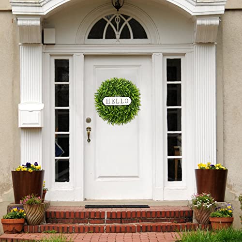 Ddhs Boxwood Wreath Front Door 24'' Artificial Spring Wreath. Wreaths For Front Door Farmhouse Wedding Green Year Round Indoor Outdoor For Summer Wreath Decoration -(Hello Sign) #TOP5