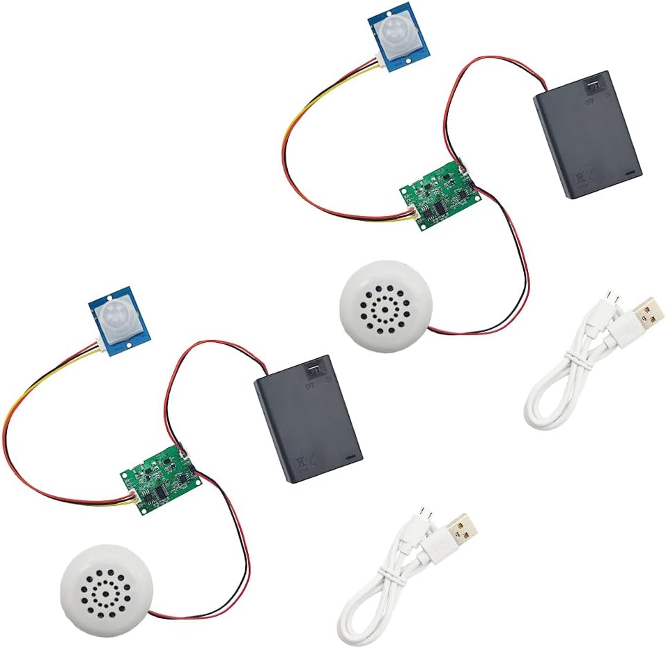 Recordable Sound Module MP3 Music Voice Recording Audio Module Kit DIY Welcomer Sound Recording Board with Speaker, PIR Motion Sensor, USB Data Cable (2 Sets)