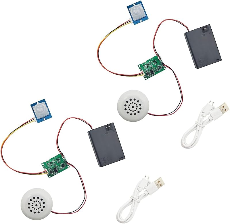 Recordable Sound Module MP3 Music Voice Recording Audio Module Kit DIY Welcomer Sound Recording Board with Speaker, PIR Motion Sensor, USB Data Cable (2 Sets)