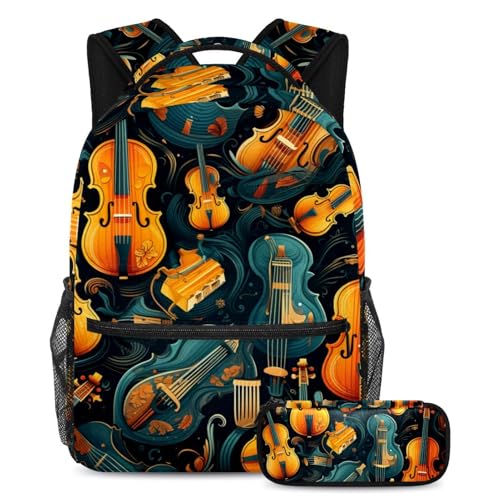 Sac à dos polyvalent motif guitare couleur artistique grand volume 2 pièces