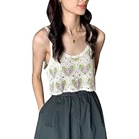 Chaleco de Tirantes Huecos de Ganchillo Mujer Verano Vintage Crochet-Sleeveless Crop Top Cuello en U Hollow-out Chaleco de Punto-Boho sunwittafy-Crochet-Knit Crop Top