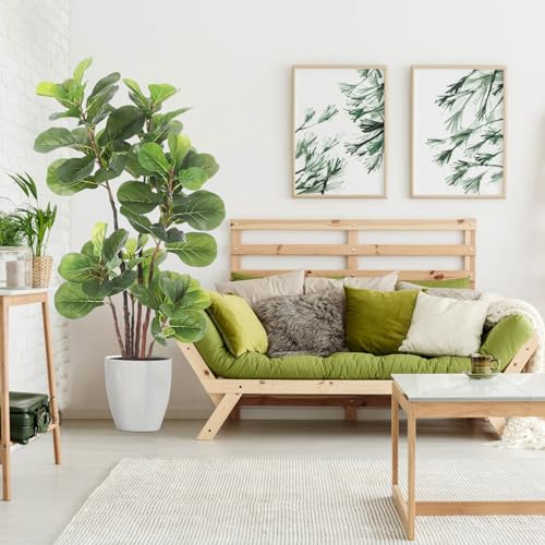 GlowSol Faux Fiddle Leaf Fig Tree, 4 Ft Artificial Ficus Lyrata Plant with 72 Fiddle Leaves, Fake Floor Plant in Pot for Indoor Outdoor Living Room House Office Bedroom Decor