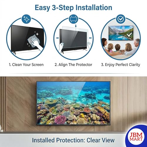 Image of JBM MART 49 Inch TV Screen Protector - Tempered Glass Guard, 9H Hardness, Scratch resistance, Crystal Clear | 3 mm Thickness