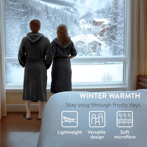 HOMELEVEL Bademantel Morgenmantel Unisex - kuschelweicher Reisebademantel Saunamantel - Mikrofaser Mantel mit Kapuze für Männer und Frauen - verschiedene Größen