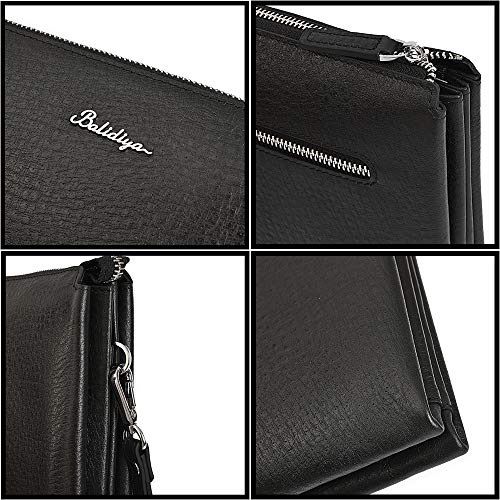 Men Clutch Purse Leather Wallets Wristlet Handbags Business Zipper Tote Bags, Black4