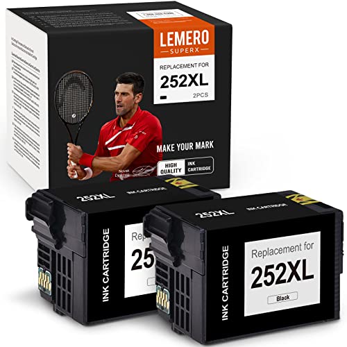 LemeroSuperx Remanufactured Ink Cartridge Replacement for Epson 252XL 252 T252XL T252XL120 Work for Workforce WF-7720 WF-7710 WF-7210 WF-3640 WF-3620 WF-7620 WF-7610 WF-7110 (Black, 2 Pack)