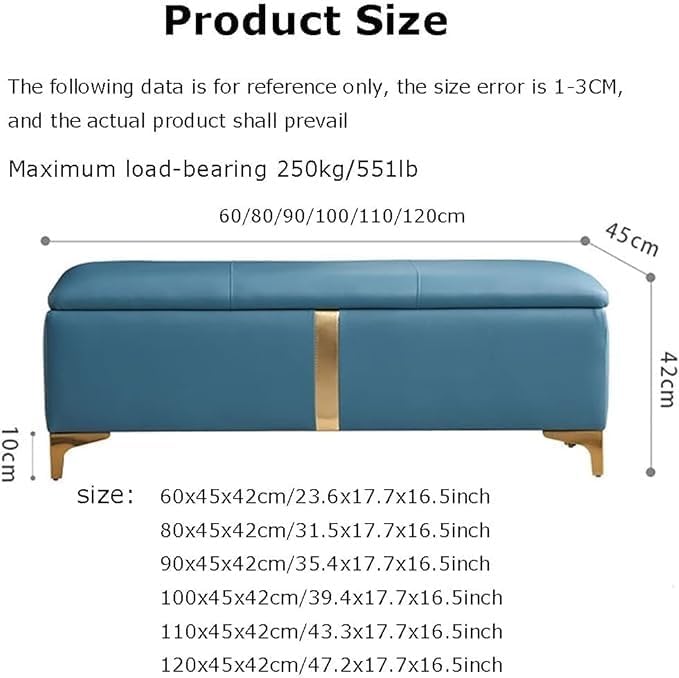Ottoman Storage Shoe Bench Sofa Bench Bed End Stool Shoe Bench Makeup Bench Long Chair Soft Sofa Bedroom Bed End Stool Foot Rest Stool Seat(Light Blue,100x45x42cm)