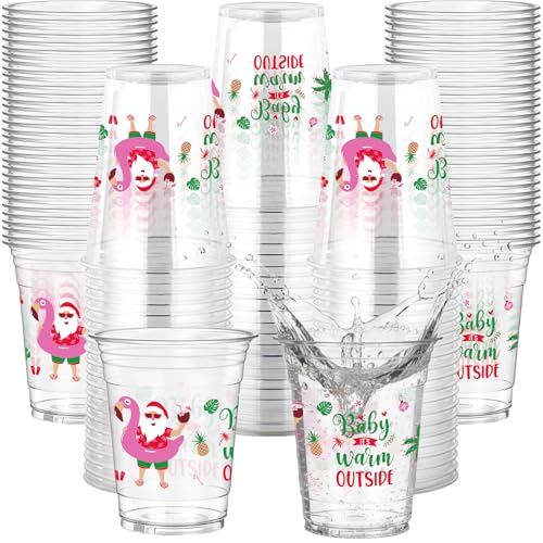 Rngmsi July Christmas Plastic Cups - 50 Pcs July Christmas Decorations 12 OZ Summer Disposable Cups for Party Xmas Party Supplies Favor